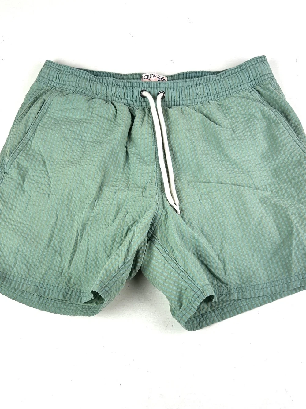 J Crew Flex Swimwear Shorts Mens Small Green Blend seersucker Lined